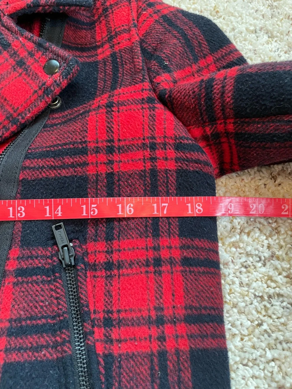 Gap Red Buffalo Plaid Wool Blend Moto Jacket Grunge Zip small